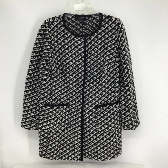 Talbots Women’s Wool Blend Cardigan Duster Jacket Winter Black/White Size 1XP - Picture 2 of 10